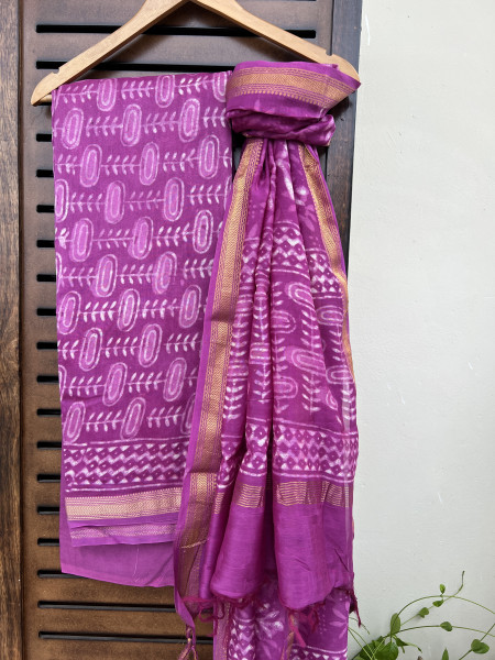 HANDBLOCK PURPLE COTTON SILK SUIT SET