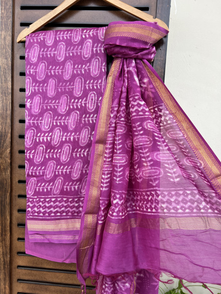 HANDBLOCK PURPLE COTTON SILK SUIT SET
