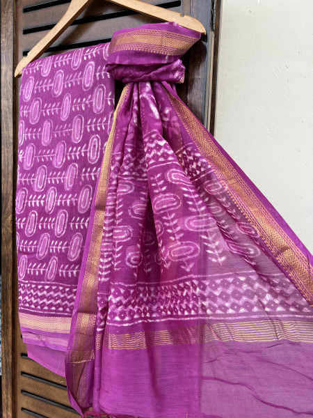 HANDBLOCK PURPLE COTTON SILK SUIT SET