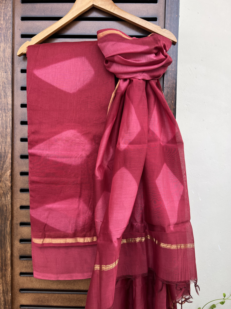 Image of CLAMPDYED PINK COTTON SILK SUIT SET