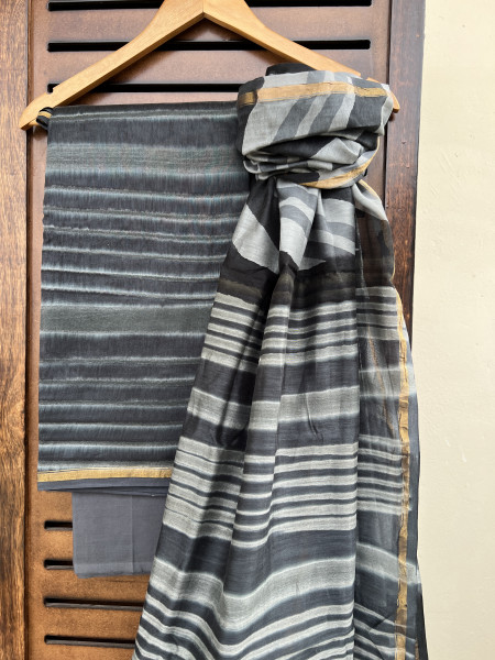 STRIPED GREY COTTON SILK SUIT SET