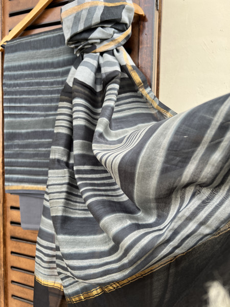 STRIPED GREY COTTON SILK SUIT SET