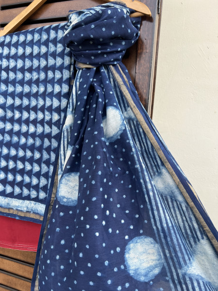 HANDBLOCK INDIGO COTTN SILK SUIT SET