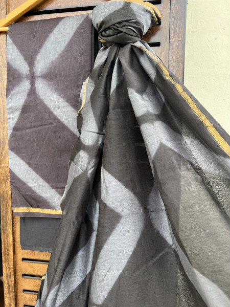 CLAMP DYED GREY COTTON SILK SUIT SET