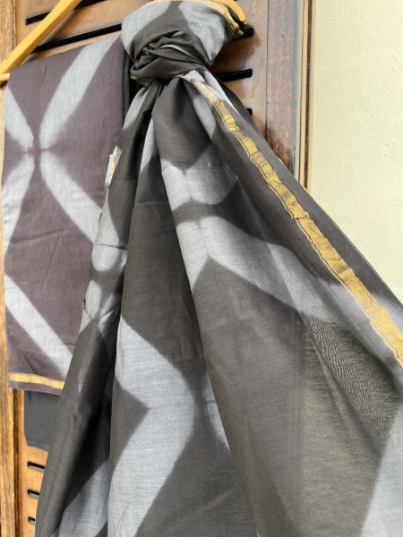 CLAMP DYED GREY COTTON SILK SUIT SET