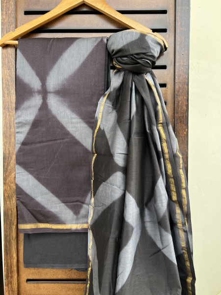 CLAMP DYED GREY COTTON SILK SUIT SET