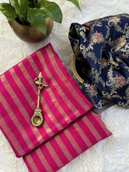 RANI PINK CHANDERI SILK SAREE WTIH GOLDEN ZARI