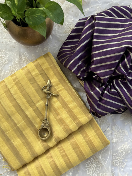 YELLOW CHANDERI SILK SAREE WTIH GOLDEN ZARI