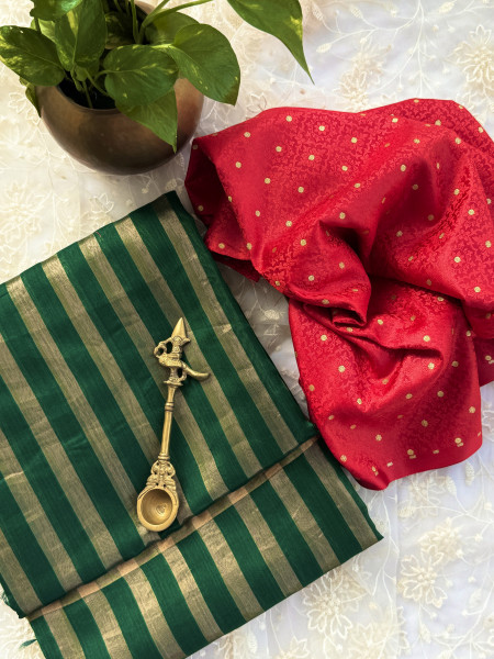 EMERALD GREEN CHANDERI SILK SAREE WTIH GOLDEN ZARI