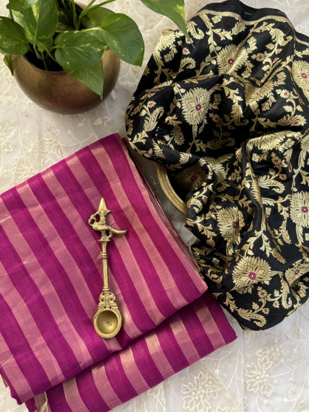 MAGENTA CHANDERI SILK SAREE WTIH GOLDEN ZARI