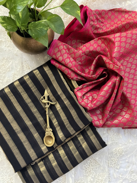 BLACK CHANDERI SILK SAREE WTIH GOLDEN ZARI