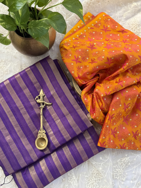 PURPLE CHANDERI SILK SAREE WTIH GOLDEN ZARI