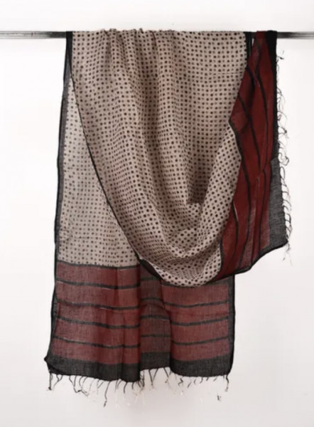 DOTTED RED AND BLACK LINEN DUPATTA 2 PIECE SUIT SET