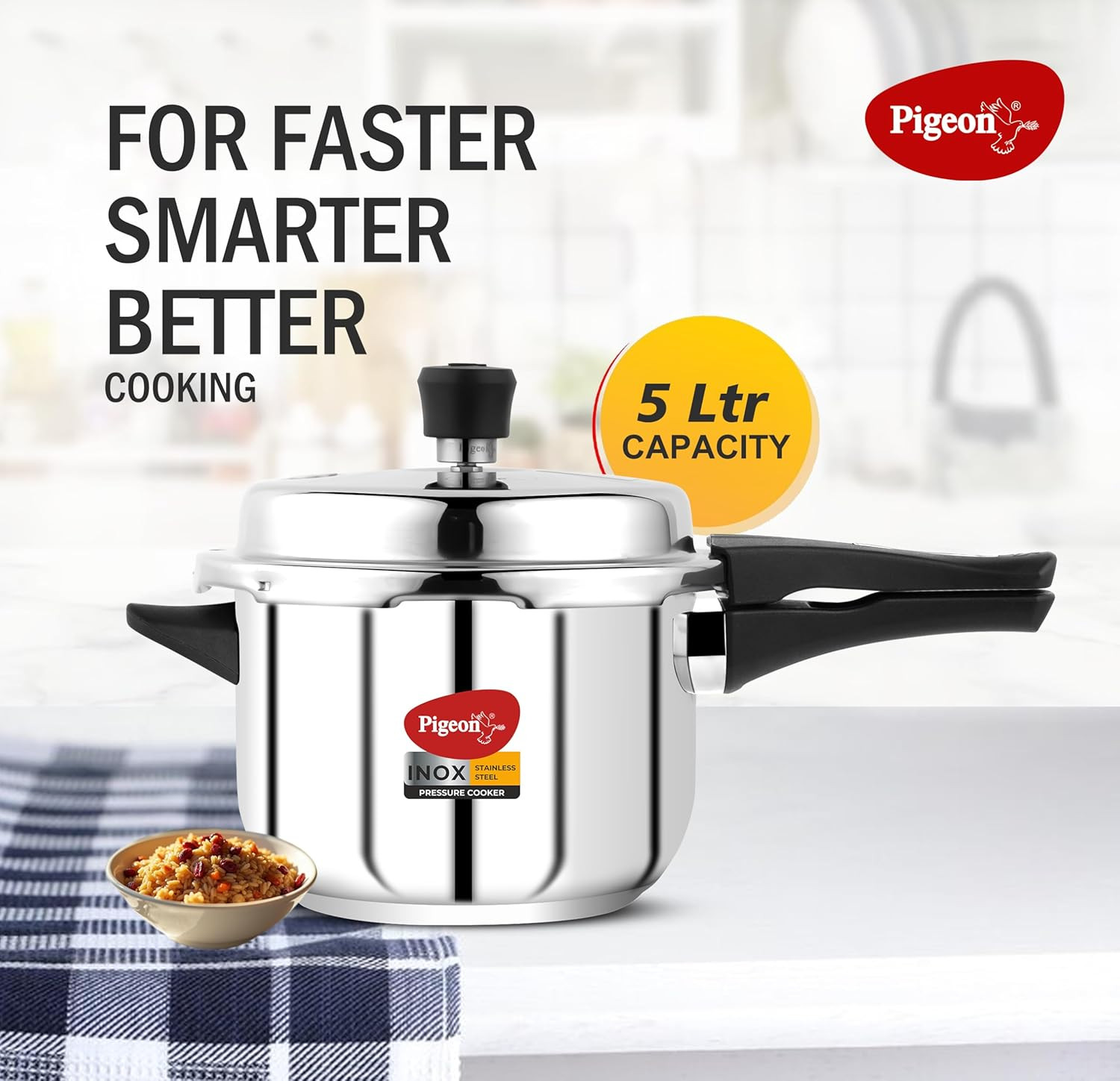 Pigeon by Stovekraft 106 Deluxe Aluminium Outer Lid Pressure Cooker, 5 litre