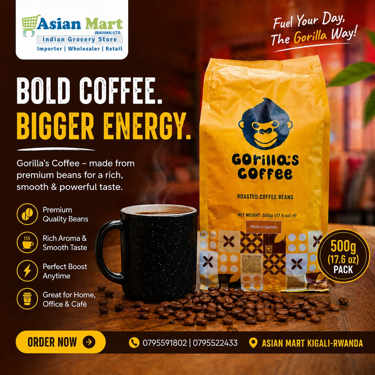 Gorilla’s Coffee Medium Roasted Coffee Beans 500g(17.6 OZ)