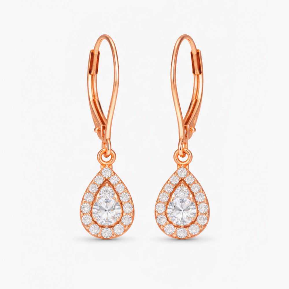 Image of Classic Teardrop Diamond Dangle Earrings in Polished Rose Gold