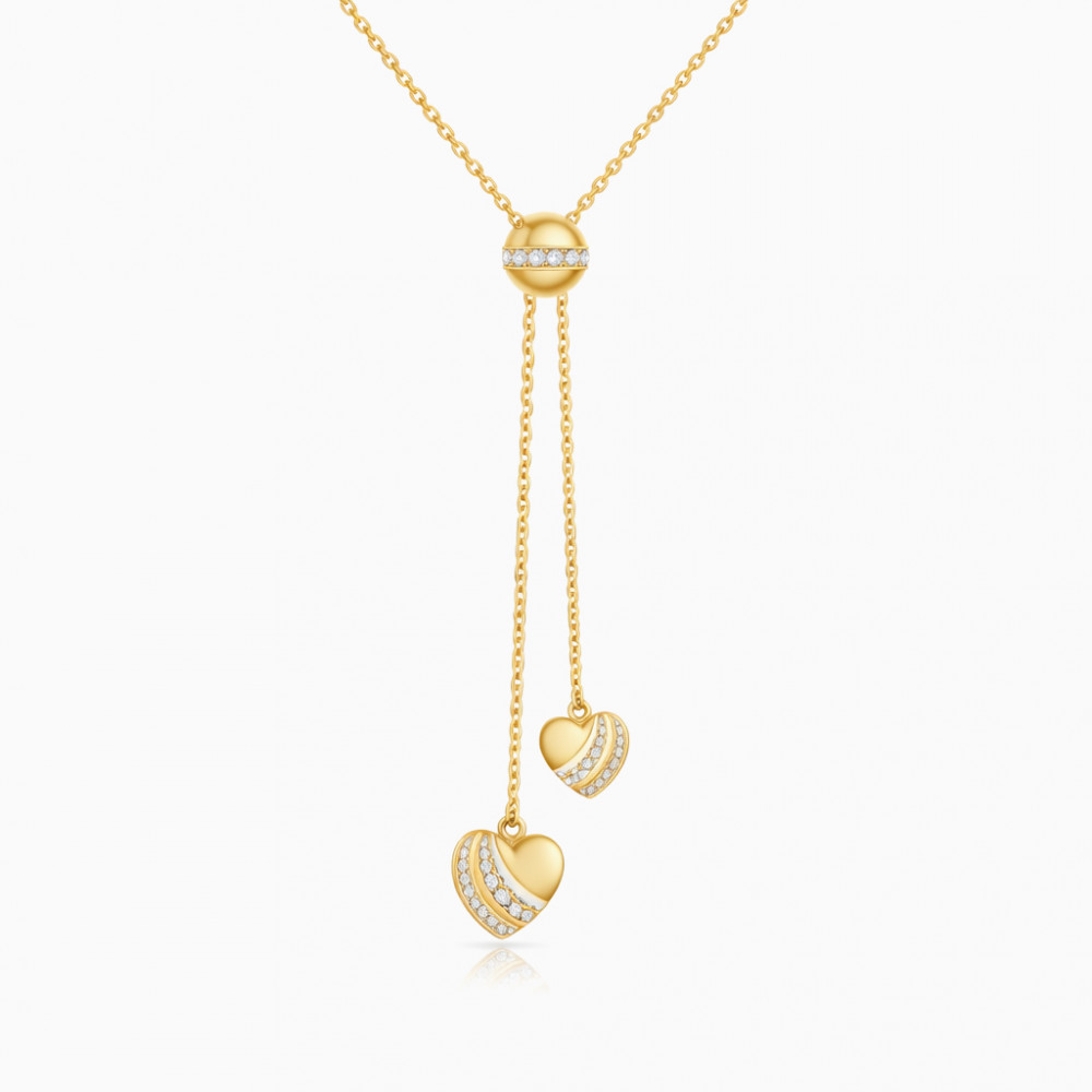 Image of Gold Heart Charm Diamond Drop Necklace