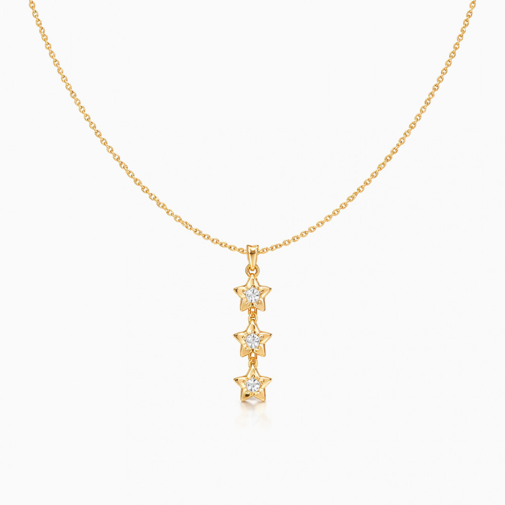 Image of Triple Star Diamond Drop Necklace in Yellow Gold