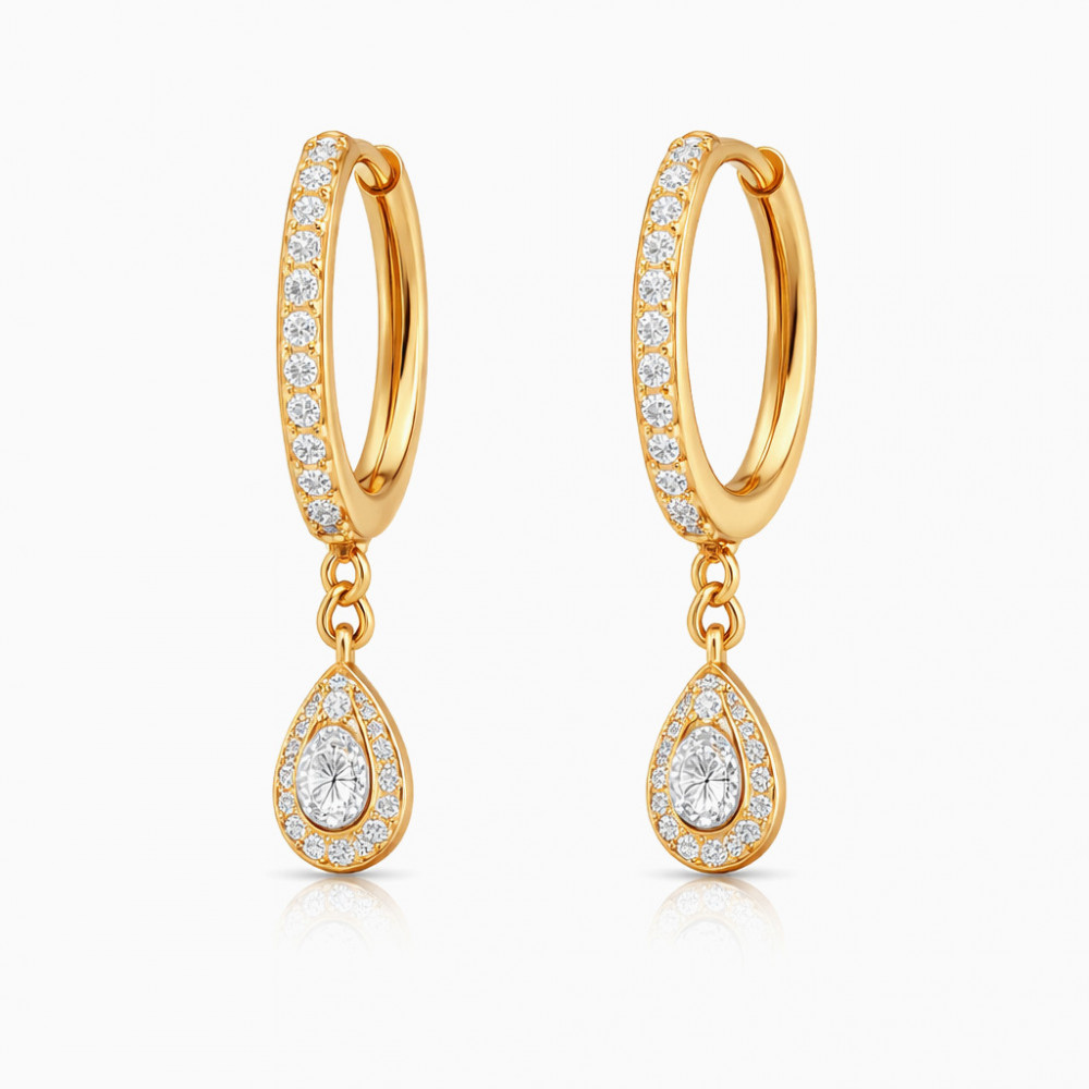 Image of Elegant Diamond Teardrop Hoop Earrings in Yellow Gold