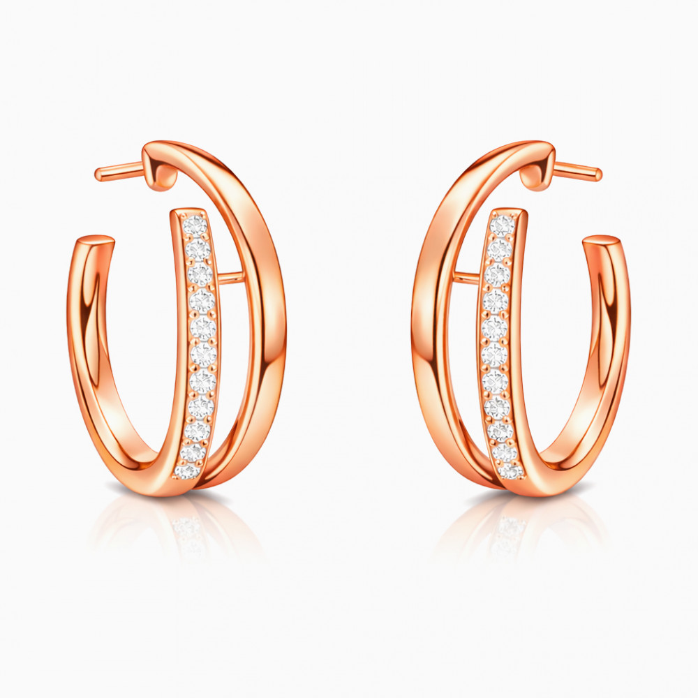 Image of Modern Open Hoop Diamond Earrings in Polished Rose Gold