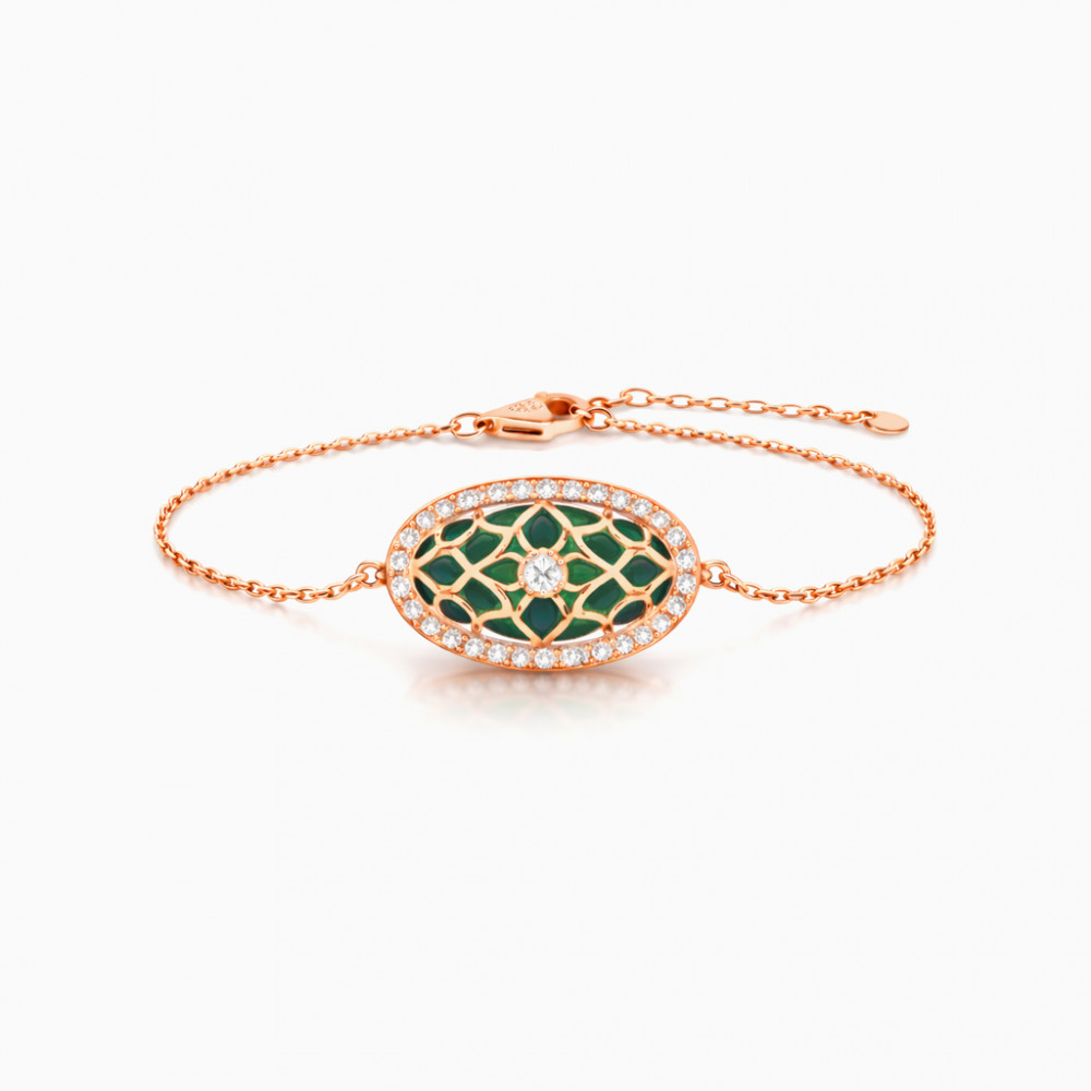 Image of Emerald Lattice Diamond Oval Bracelet in Rose Gold