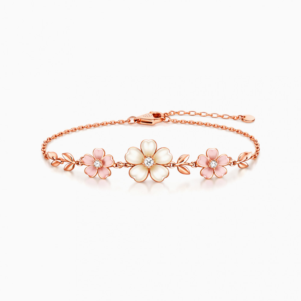 Image of Floral Enamel &amp; Diamond Bracelet in Rose Gold
