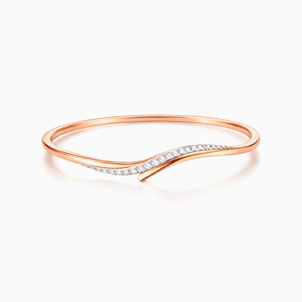 Image of Elegant Wave Open Bangle Bracelet in Rose Gold with Pavé Diamonds