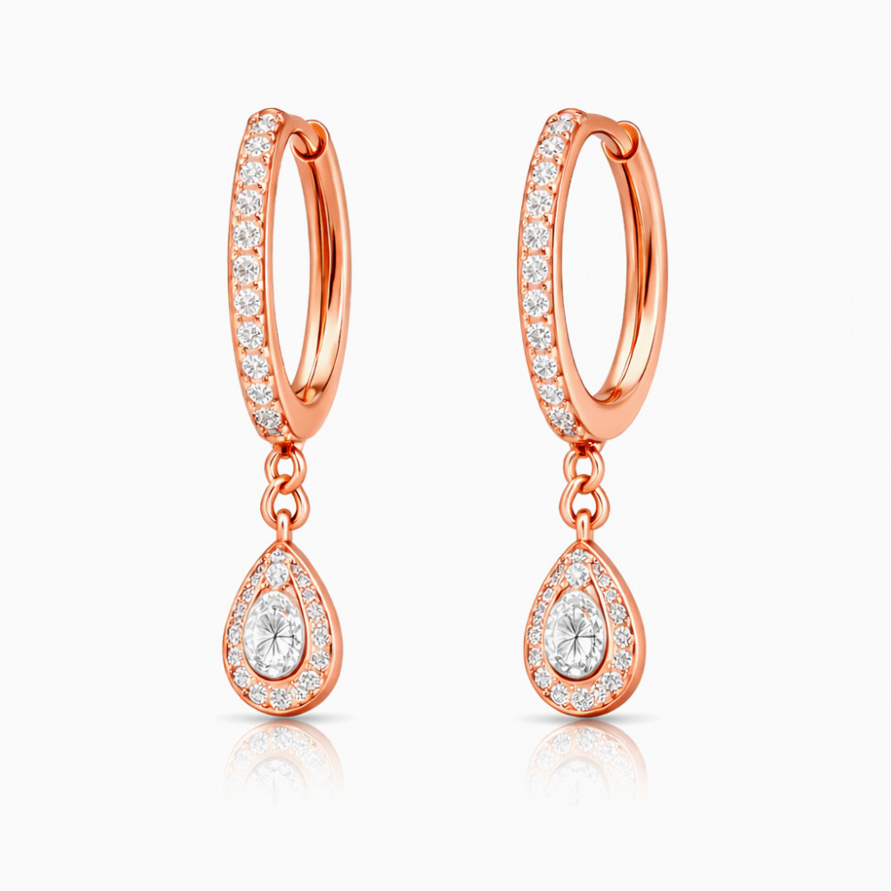 Image of Elegant Diamond Teardrop Hoop Earrings in Rose Gold