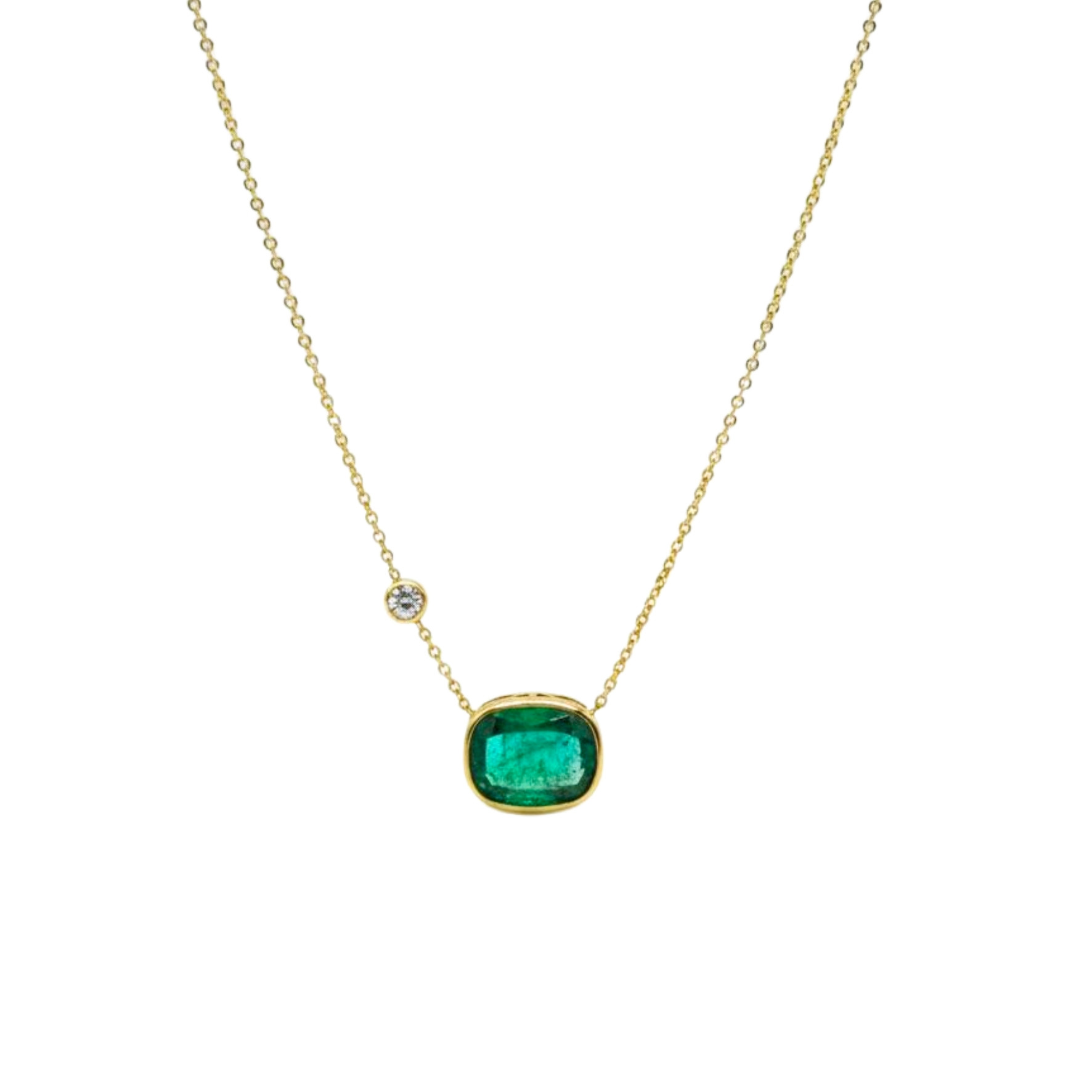 18k Emerald Cushion Necklace