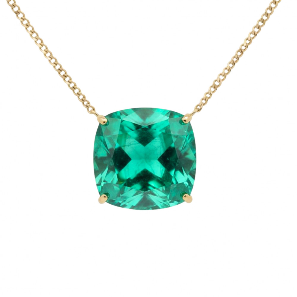 Image of Cushion Cut Emerald Gold Necklace