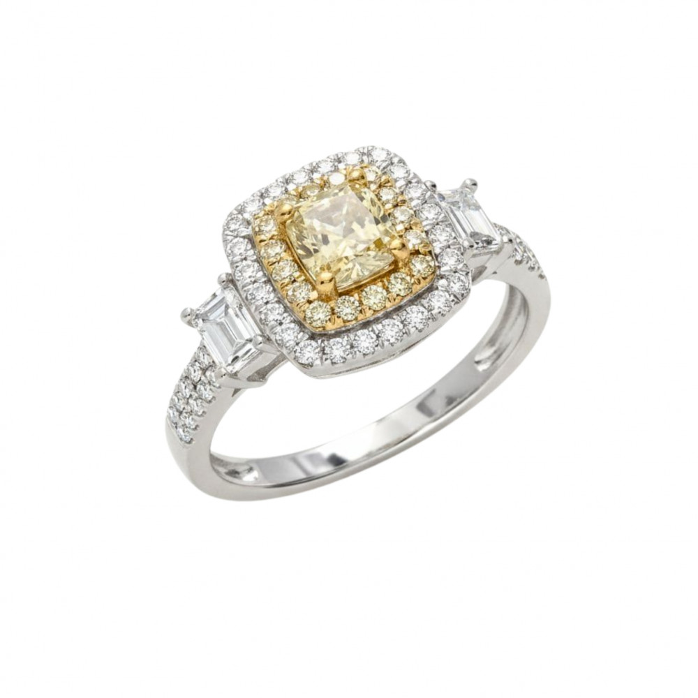 Image of Cushion Shape Yellow and White Diamond Rings
