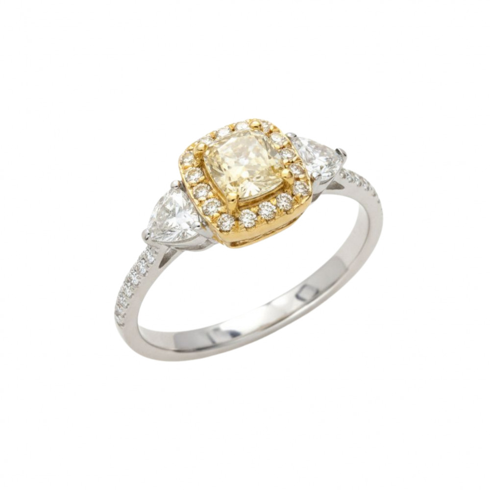 Image of Cushion Shape Yellow and White Diamond Rings