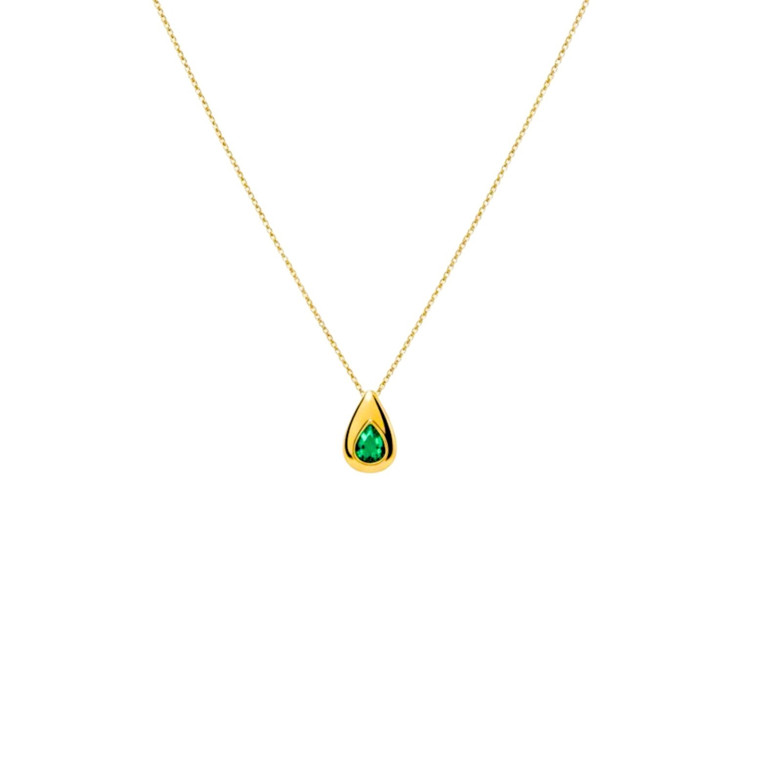 Dainty Emerald Teardrop Bezel Necklace