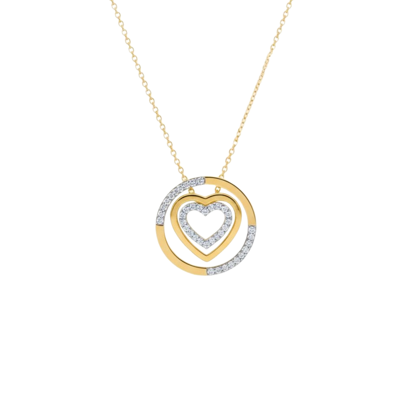 Double Heart Diamond Pendant Necklace in 18K Gold