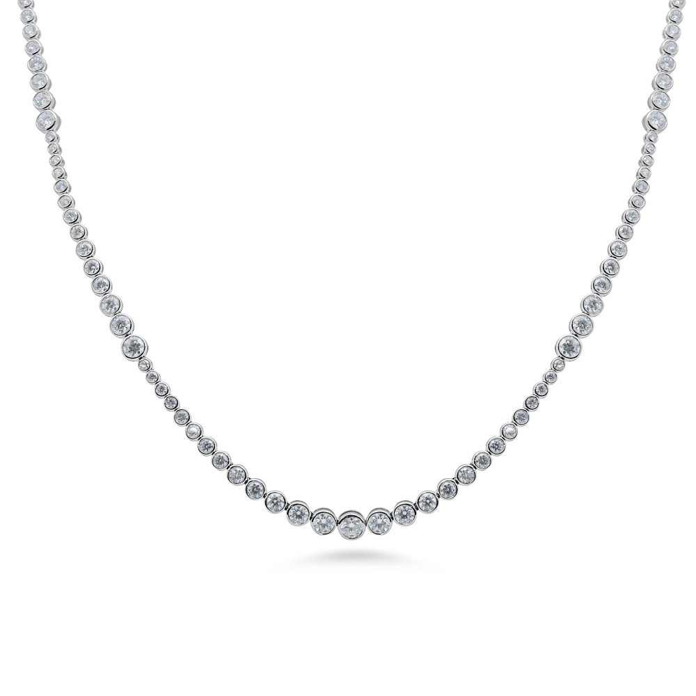 Image of 14K White Gold Natural Diamond Bezel-Set Necklace