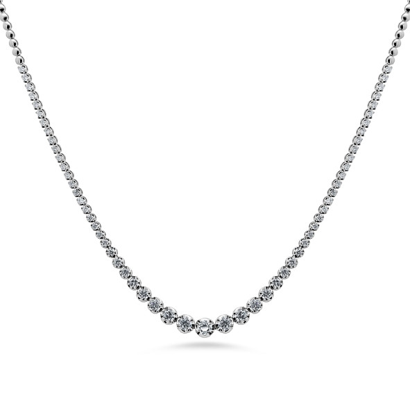 18K Natural Diamond Tiger Prong Graduated Necklace