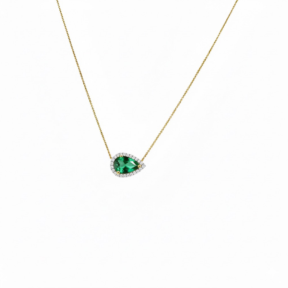 Image of Emerald Pear shape Diamond Halo Necklace