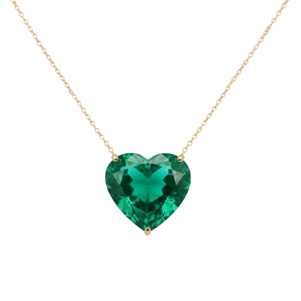 Image of Full Heart Cut Emerald Solitaire Gold Necklace