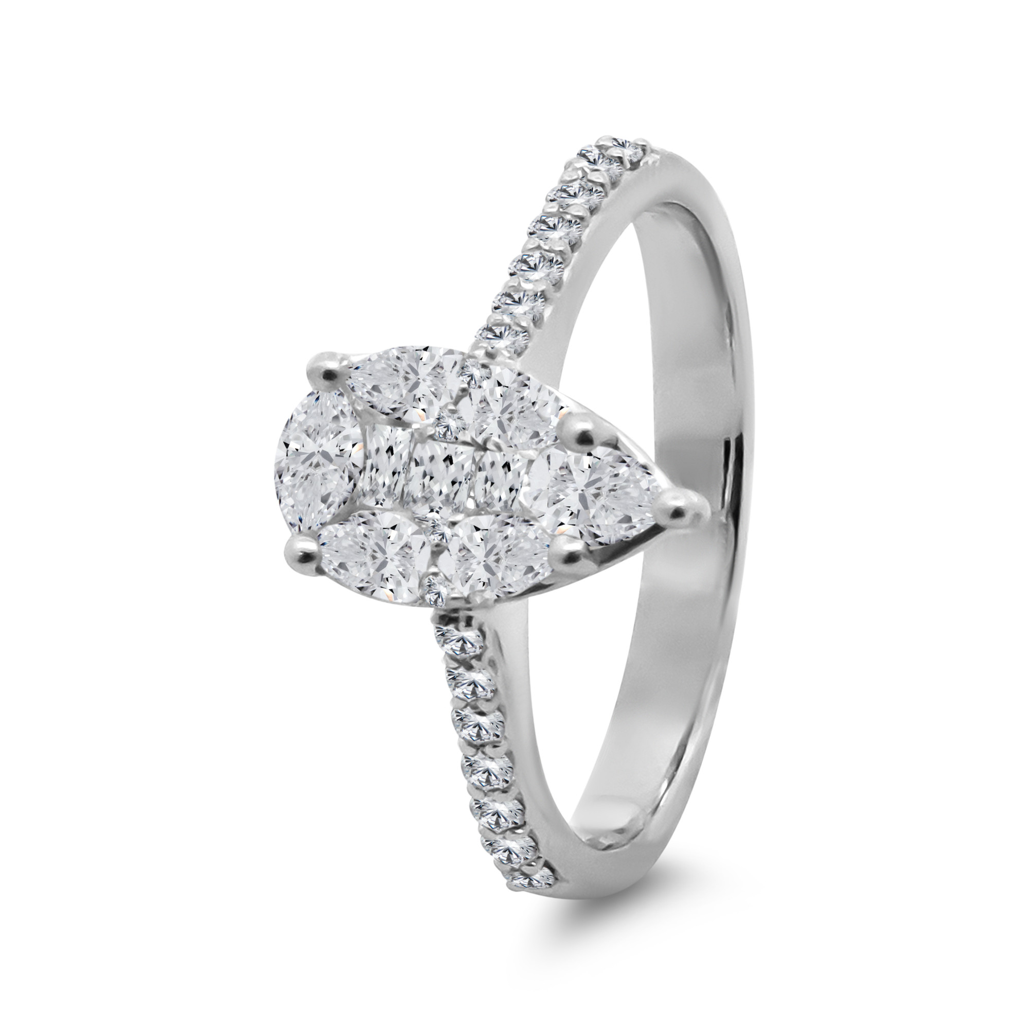 Multi-Shape Diamond Pear Cluster Rings