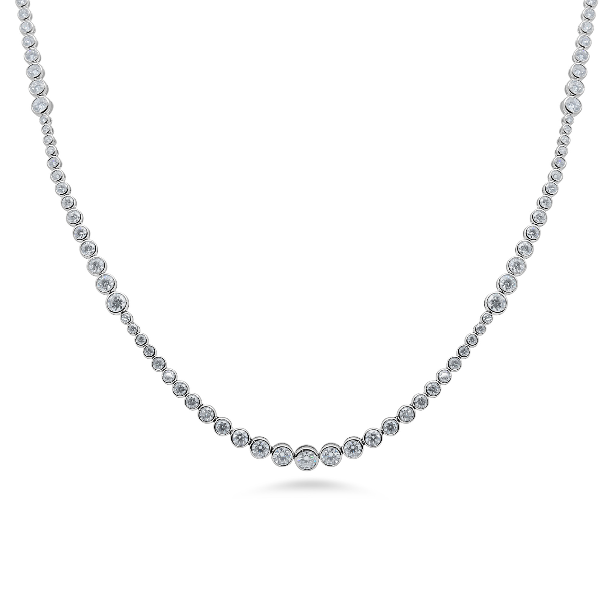 18K White Gold Natural Diamond Bezel-Set Necklace