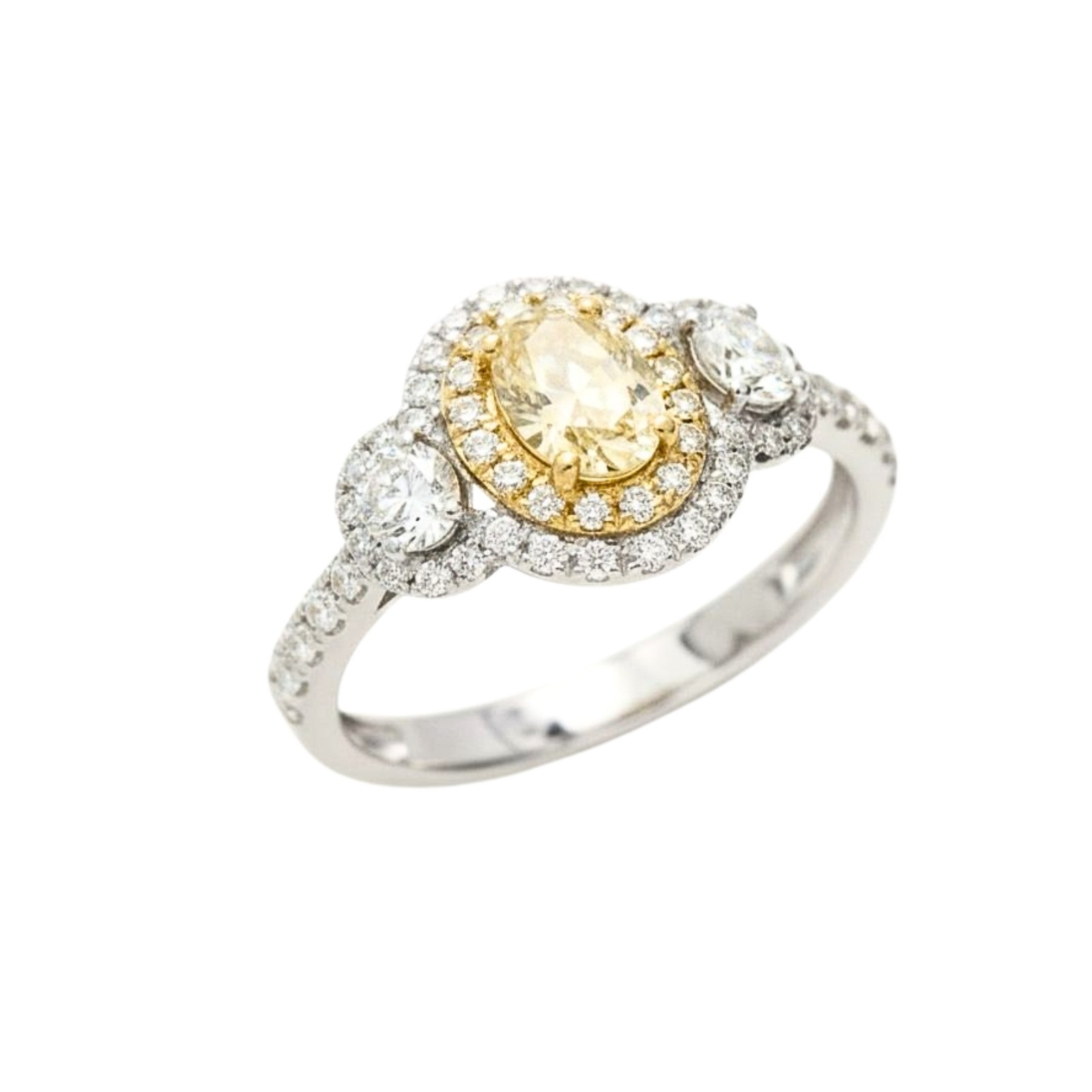 Oval Shape Yellow and White Diamond Rings