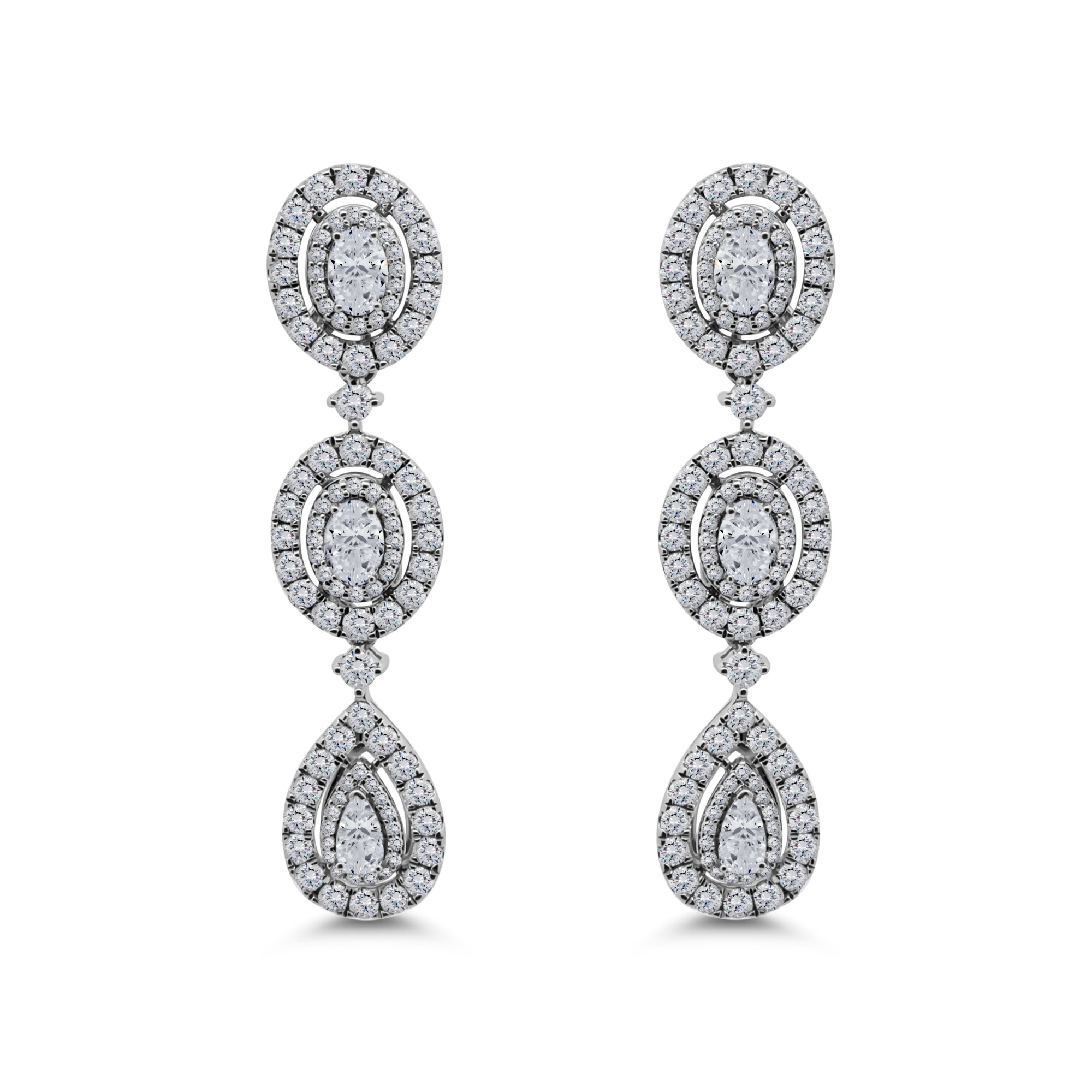 Pear, Oval & Round Melee Diamond Long Earrings