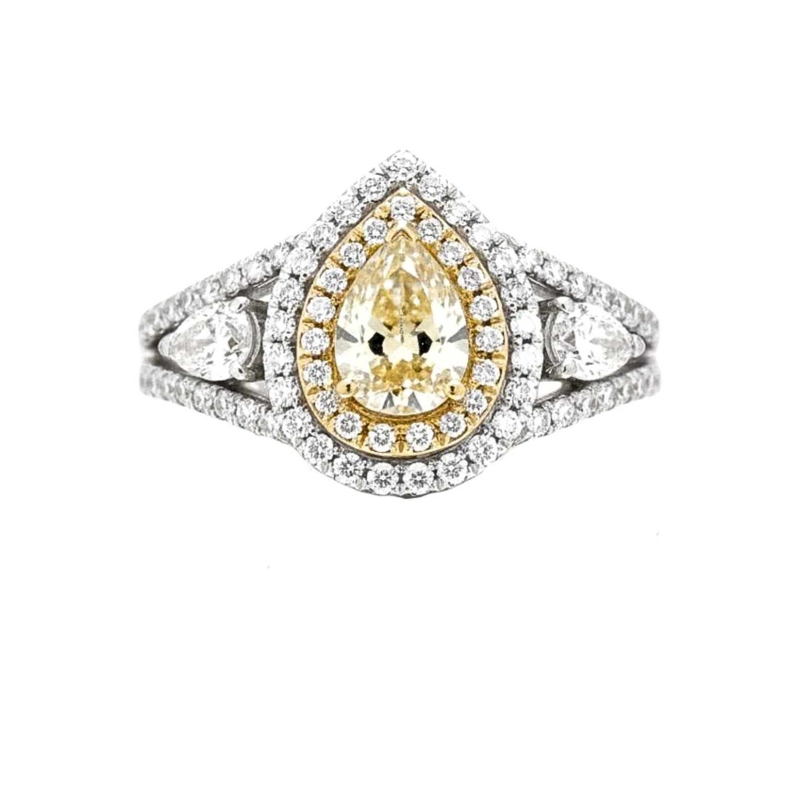 Pear Shape Yellow and White Diamond Rings