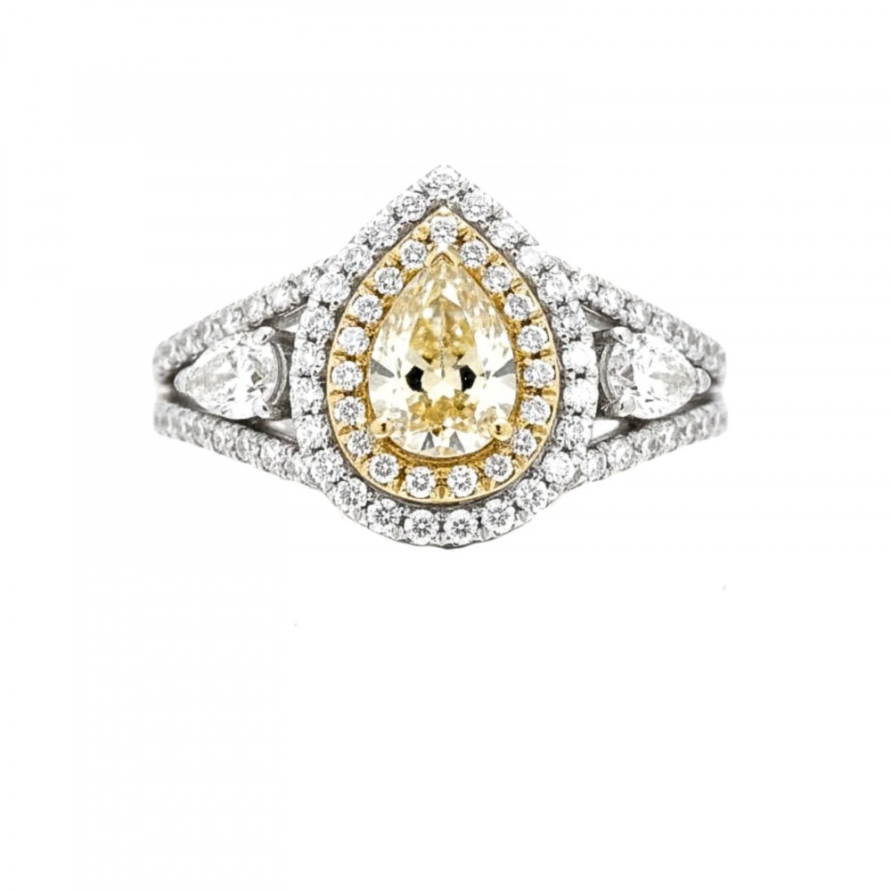 Image of Pear Shape Yellow and White Diamond Rings