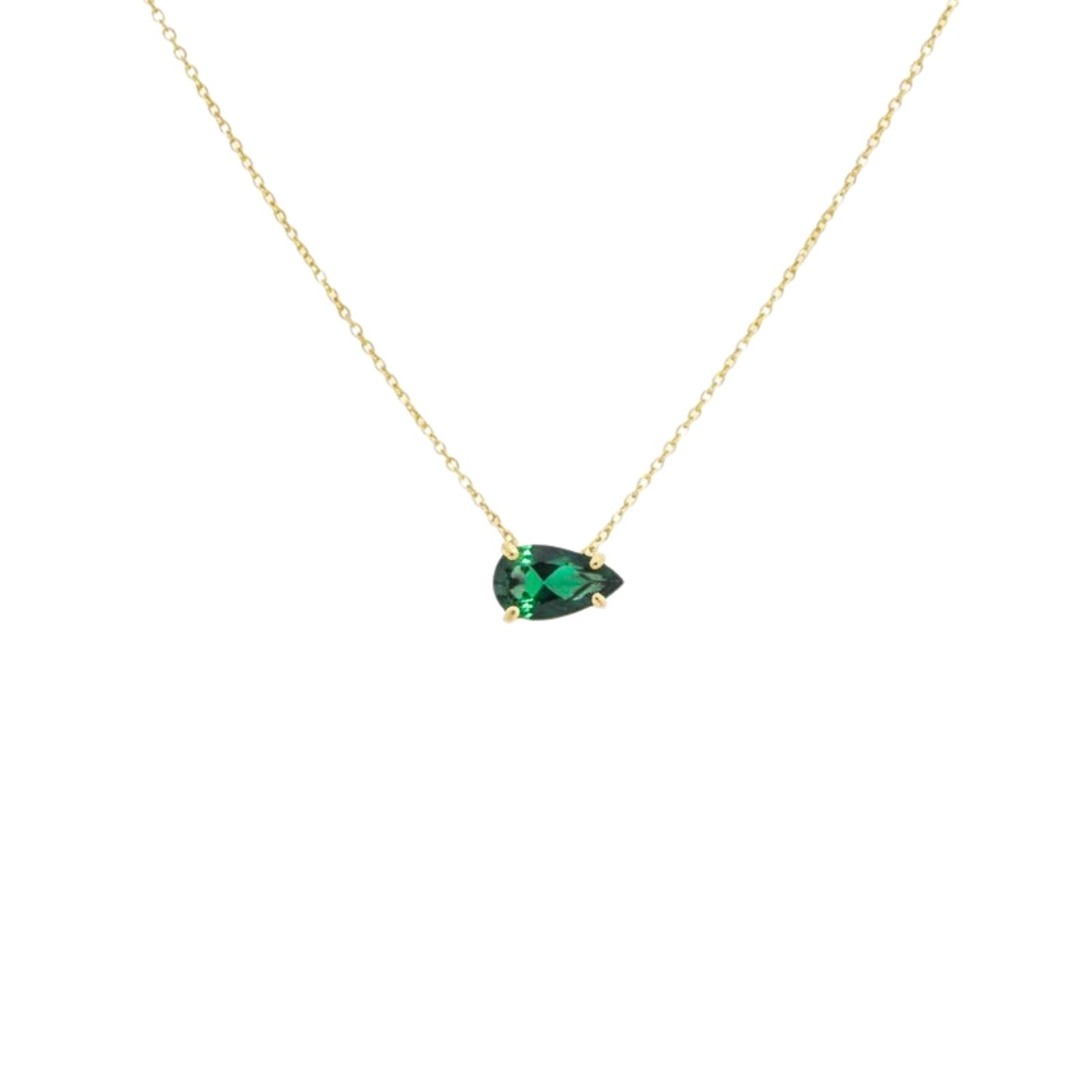 Peardrop Emerald Solitaire Gold Necklace