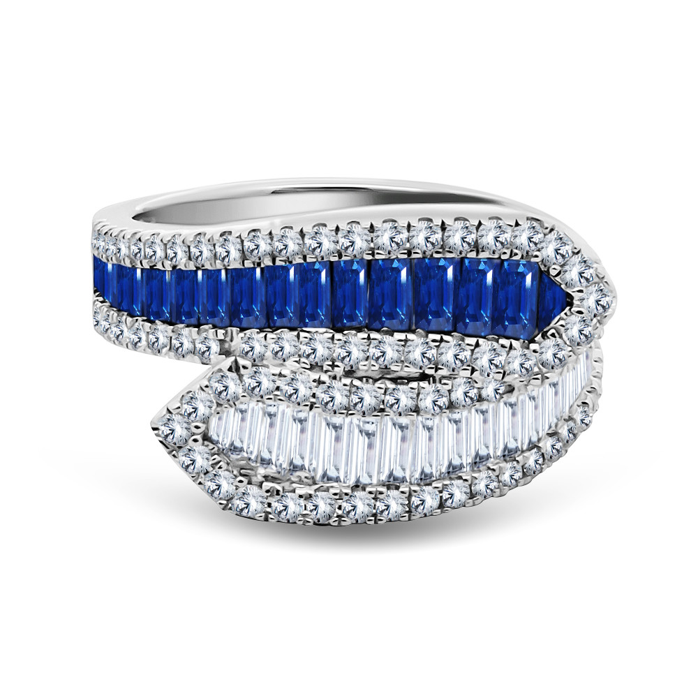 Image of Round Diamond &amp; Blue Baguette Diamond Ring