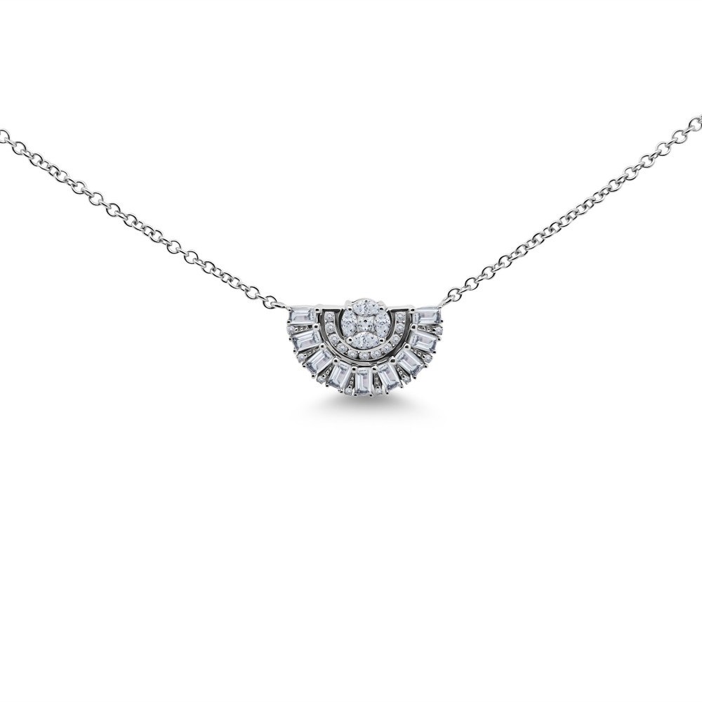 Image of Round Diamond Cluster Pendant with Baguettes