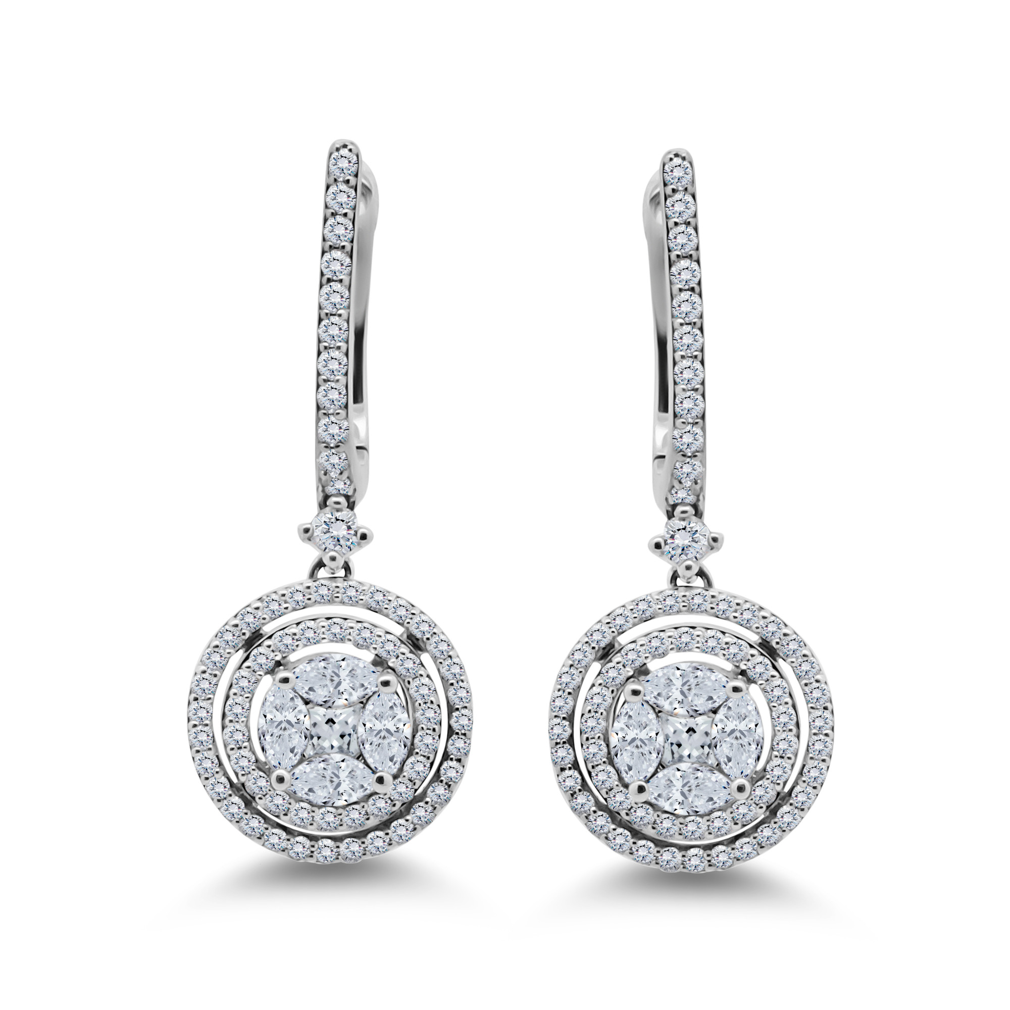 Round Diamond Long Drop Earrings