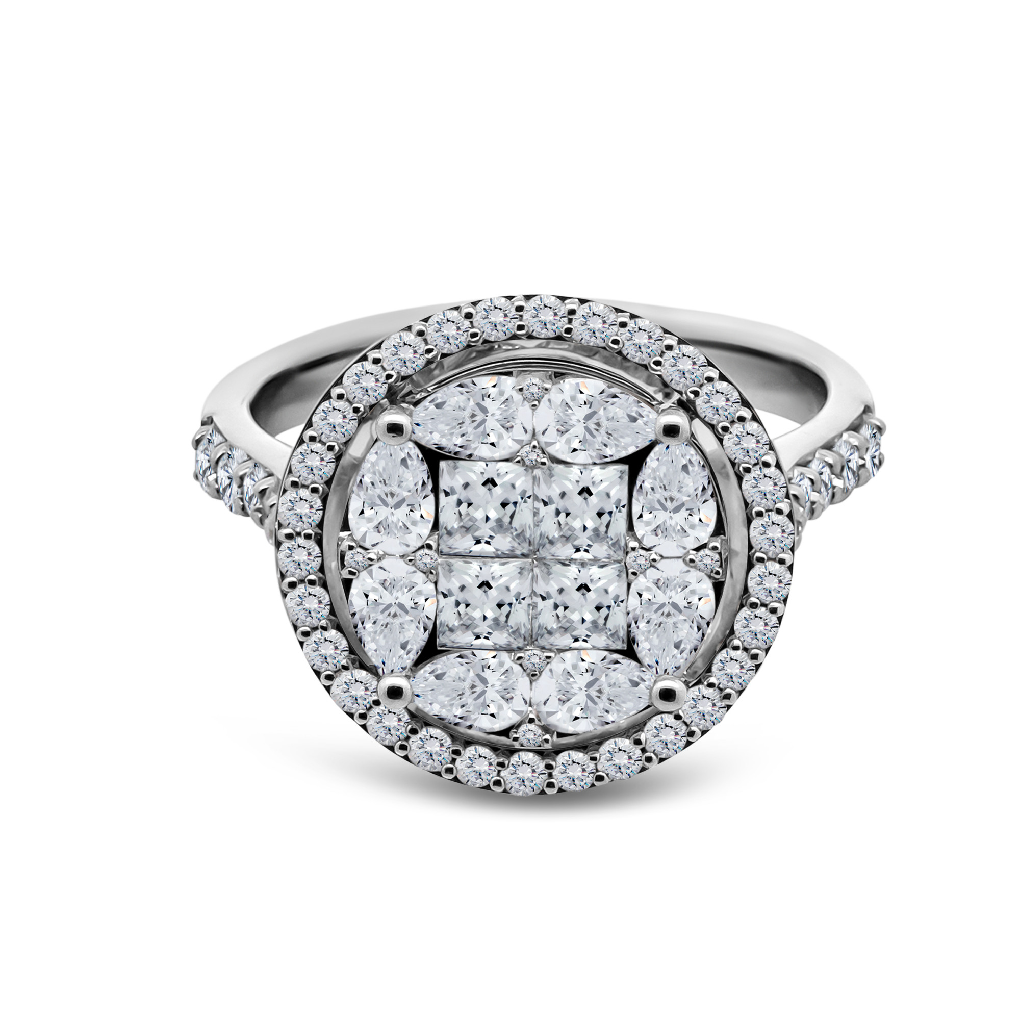 Round, Pear, and Princess Diamond Ring