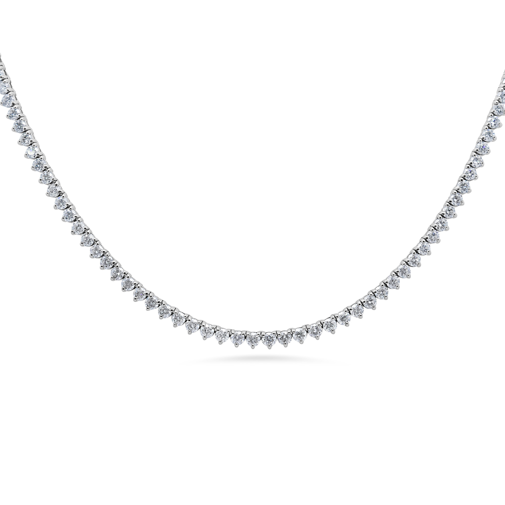 18K Natural Diamond 3Prong Tennis Necklace